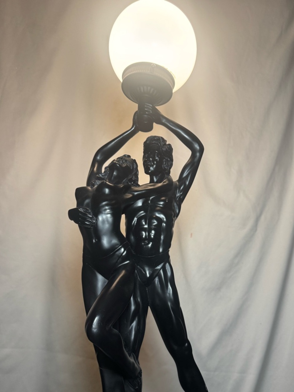 vtg Black Sculptural Dancing Couple Lamp by